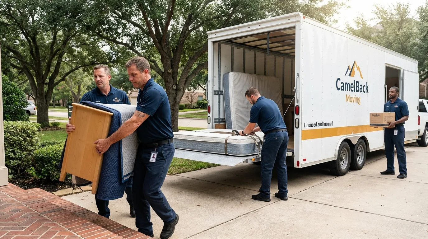 Crew loading residential truck for cross-state move from Hales Corners, WI