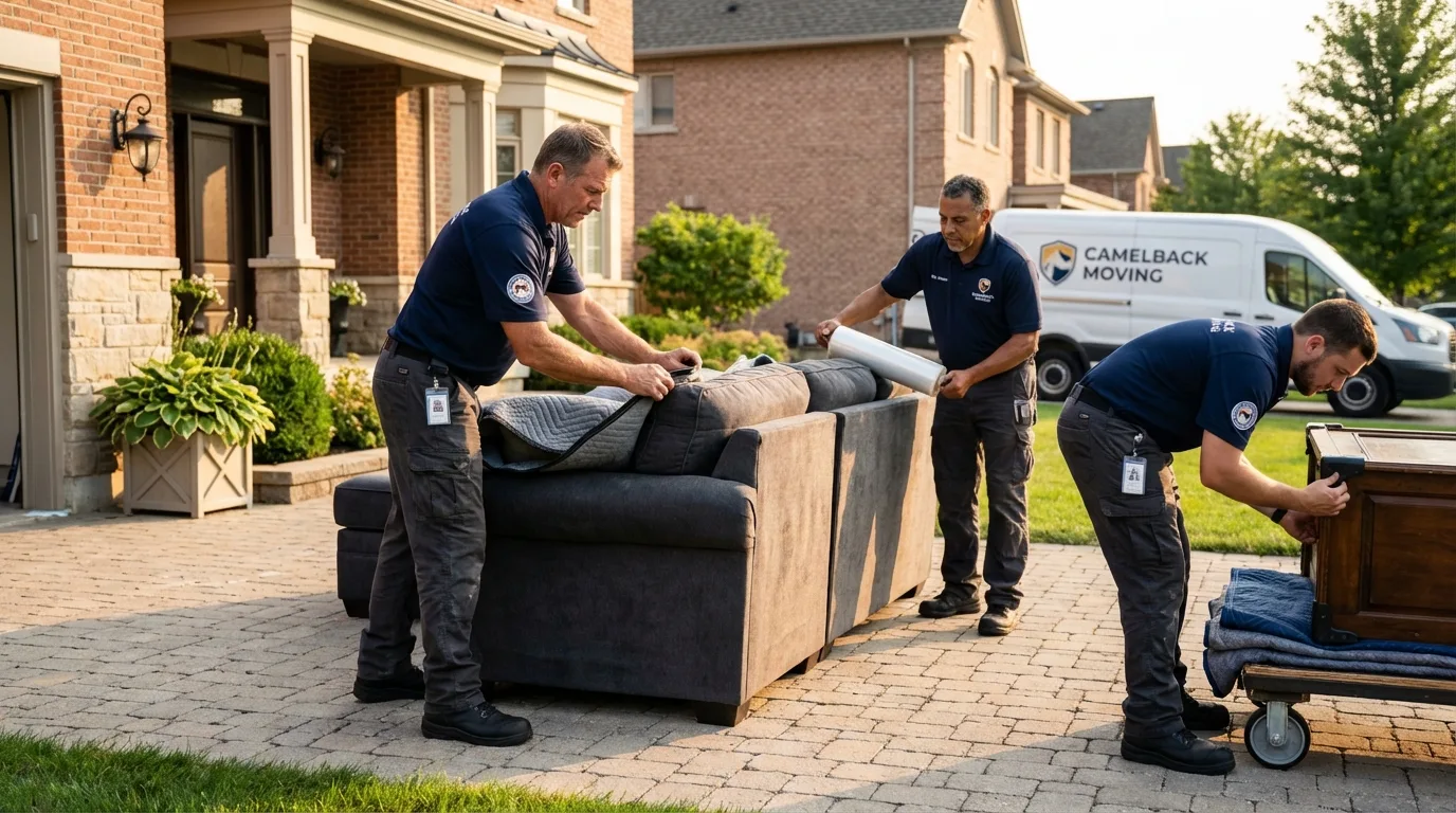 Large estate moving crew wrapping furniture in Hales Corners, WI